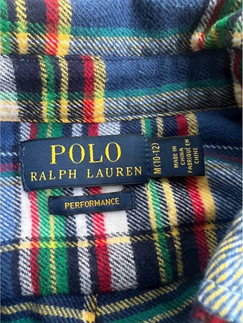 Polo Ralph Lauren Flannel Shirt Boys 10-12 Blue Plaid Long Sleeve